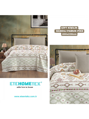 ETEHOMETEX ÇİFT KİŞİLİK BASKILI PAMUK PİKE ANATOLİA BEJ 8696474231844